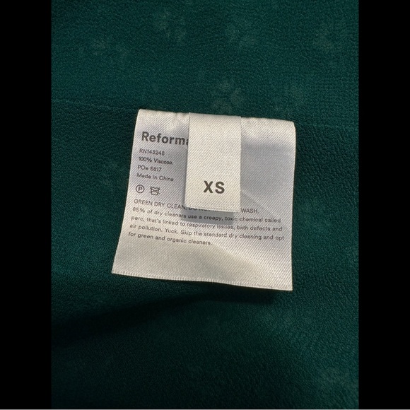 REFORMATION Lucky Mini Dress Chive Emerald Green White Floral Clover Wrap Short - Picture 14 of 15
